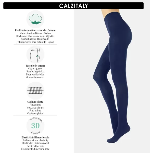 CALZITALY Cotton Tights  Soft amp Warm Winter Pantyhose  100 Den  S M L Xl  Made In Italy Navy