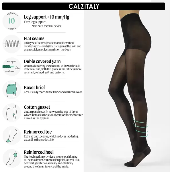 CALZITALY Firm Support Pantyhose Factor 10  S M L XL  Black Blue Skin  70 DEN  Made in ItalyBlack