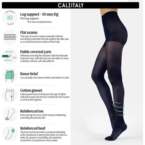 CALZITALY Firm Support Pantyhose Factor 10  S M L XL  Black Blue Skin  70 DEN  Made in ItalyBlue