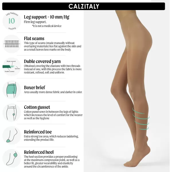 CALZITALY Firm Support Pantyhose Factor 10  S M L XL  Black Blue Skin  70 DEN  Made in ItalyNatural Tan