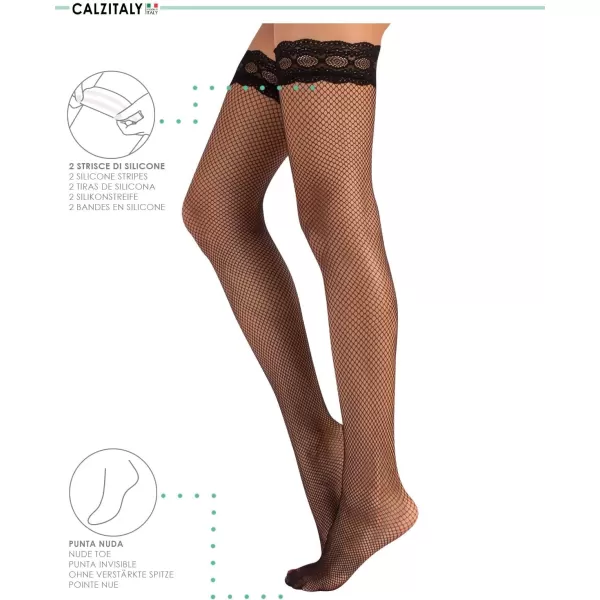 CALZITALY Fishnet Thigh High with Back Seam and Lace Top  Black  SM LXL  Black Skin  Made in ItalyCALZITALY Fishnet Thigh High with Back Seam and Lace Top  Black  SM LXL  Black Skin  Made in Italy