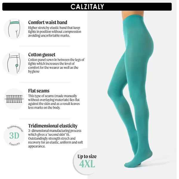 CALZITALY Opaque Colour tights Thick tights Microfiber 3D Pantyhose 80 DEN  S M L XL XXL 3XL 4XL  Italian HosieryAqua Green