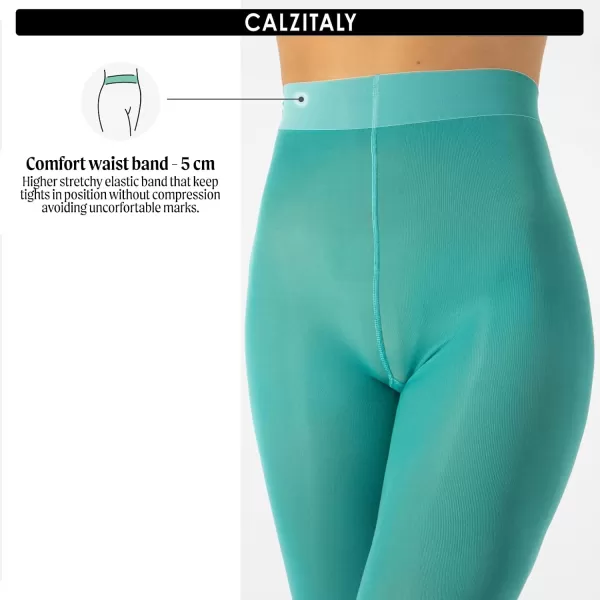 CALZITALY Opaque Colour tights Thick tights Microfiber 3D Pantyhose 80 DEN  S M L XL XXL 3XL 4XL  Italian HosieryAqua Green