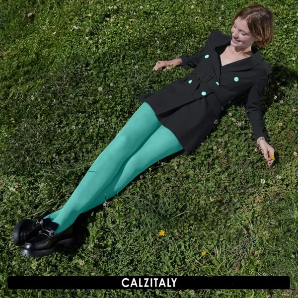 CALZITALY Opaque Colour tights Thick tights Microfiber 3D Pantyhose 80 DEN  S M L XL XXL 3XL 4XL  Italian HosieryAqua Green