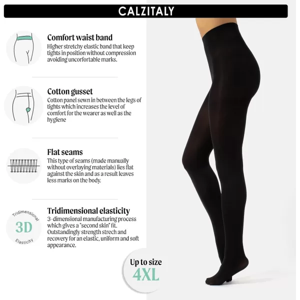 CALZITALY Opaque Colour tights Thick tights Microfiber 3D Pantyhose 80 DEN  S M L XL XXL 3XL 4XL  Italian HosieryBlack