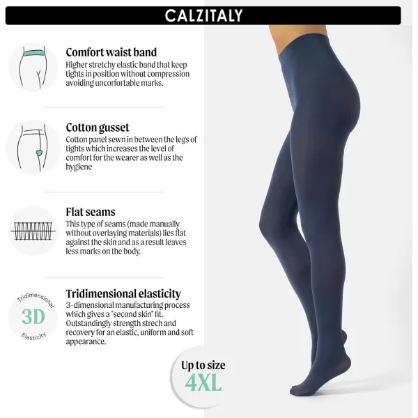 CALZITALY Opaque Colour tights Thick tights Microfiber 3D Pantyhose 80 DEN  S M L XL XXL 3XL 4XL  Italian HosieryBlue Jeans