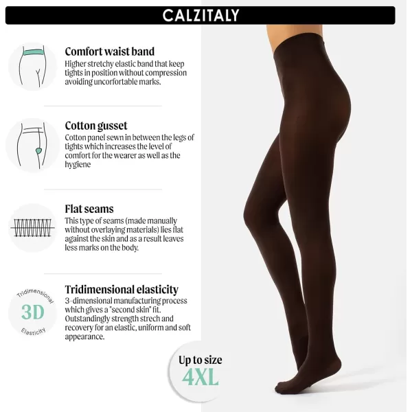 CALZITALY Opaque Colour tights Thick tights Microfiber 3D Pantyhose 80 DEN  S M L XL XXL 3XL 4XL  Italian HosieryBrown