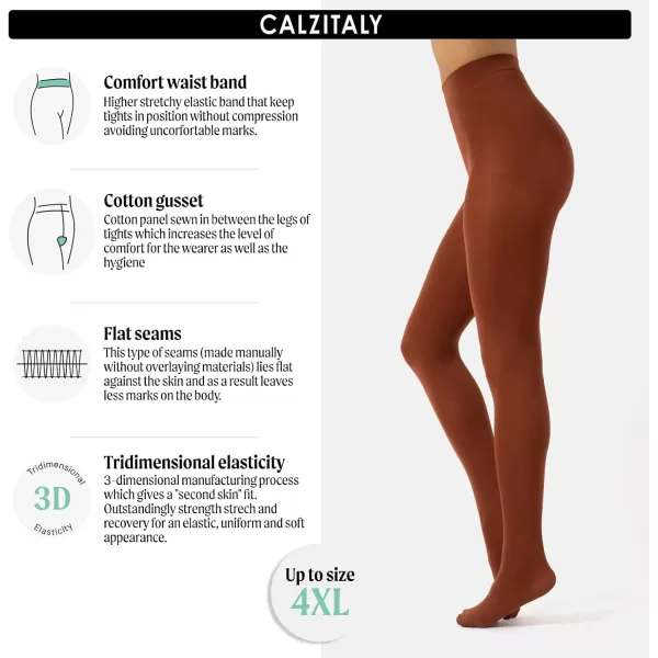 CALZITALY Opaque Colour tights Thick tights Microfiber 3D Pantyhose 80 DEN  S M L XL XXL 3XL 4XL  Italian HosieryBurnt Henna