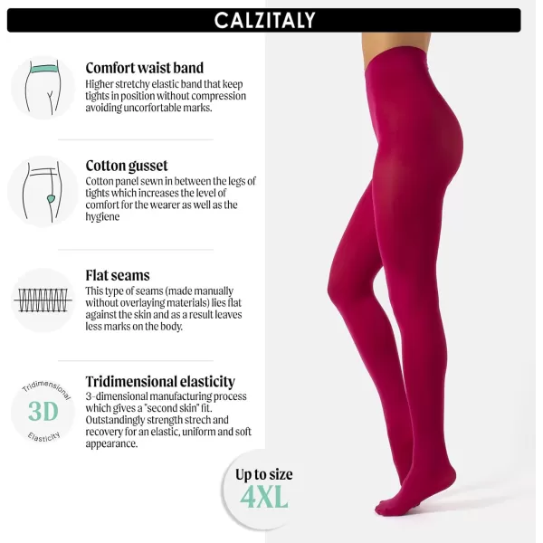 CALZITALY Opaque Colour tights Thick tights Microfiber 3D Pantyhose 80 DEN  S M L XL XXL 3XL 4XL  Italian HosieryCherry Pink