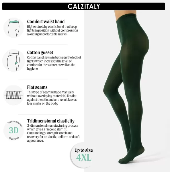 CALZITALY Opaque Colour tights Thick tights Microfiber 3D Pantyhose 80 DEN  S M L XL XXL 3XL 4XL  Italian HosieryEmerald Green