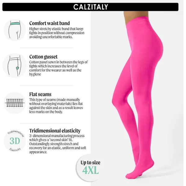 CALZITALY Opaque Colour tights Thick tights Microfiber 3D Pantyhose 80 DEN  S M L XL XXL 3XL 4XL  Italian HosieryFuxia