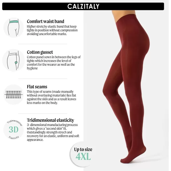 CALZITALY Opaque Colour tights Thick tights Microfiber 3D Pantyhose 80 DEN  S M L XL XXL 3XL 4XL  Italian HosieryGarnet Red