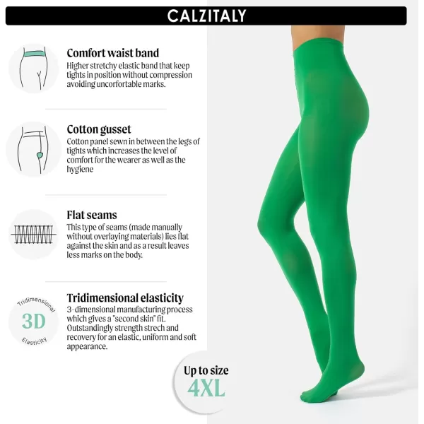 CALZITALY Opaque Colour tights Thick tights Microfiber 3D Pantyhose 80 DEN  S M L XL XXL 3XL 4XL  Italian HosieryGreen Apple