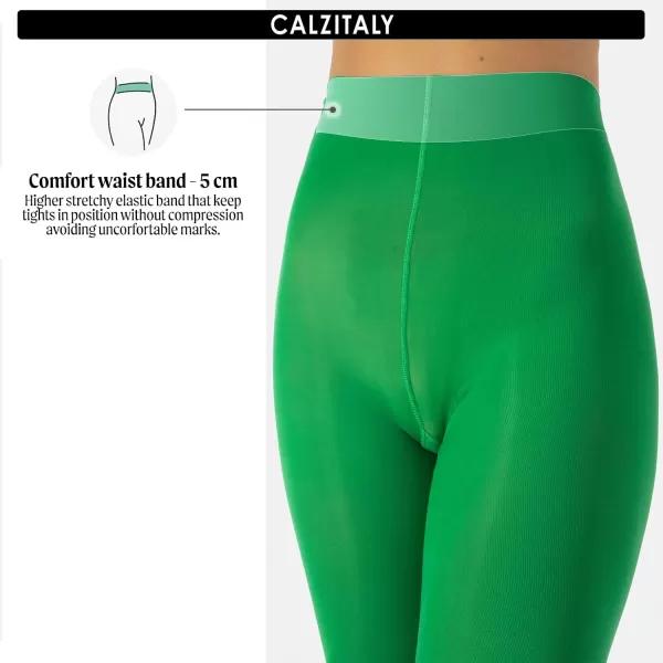 CALZITALY Opaque Colour tights Thick tights Microfiber 3D Pantyhose 80 DEN  S M L XL XXL 3XL 4XL  Italian HosieryGreen Apple