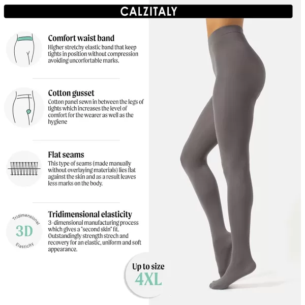 CALZITALY Opaque Colour tights Thick tights Microfiber 3D Pantyhose 80 DEN  S M L XL XXL 3XL 4XL  Italian HosieryGrey