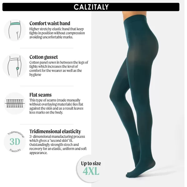 CALZITALY Opaque Colour tights Thick tights Microfiber 3D Pantyhose 80 DEN  S M L XL XXL 3XL 4XL  Italian HosieryMystic Green