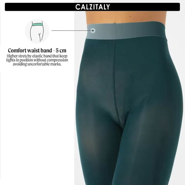 CALZITALY Opaque Colour tights Thick tights Microfiber 3D Pantyhose 80 DEN  S M L XL XXL 3XL 4XL  Italian HosieryMystic Green