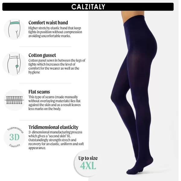 CALZITALY Opaque Colour tights Thick tights Microfiber 3D Pantyhose 80 DEN  S M L XL XXL 3XL 4XL  Italian HosieryNavy