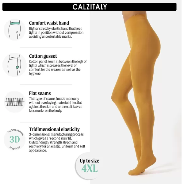 CALZITALY Opaque Colour tights Thick tights Microfiber 3D Pantyhose 80 DEN  S M L XL XXL 3XL 4XL  Italian HosieryOchre