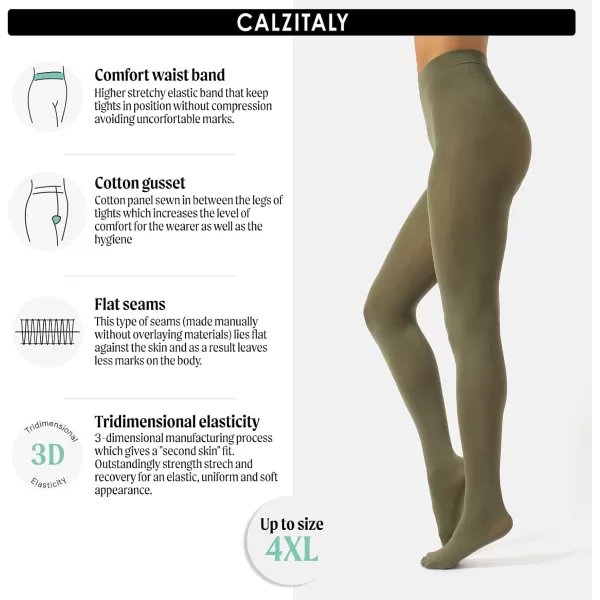 CALZITALY Opaque Colour tights Thick tights Microfiber 3D Pantyhose 80 DEN  S M L XL XXL 3XL 4XL  Italian HosieryOlive Green