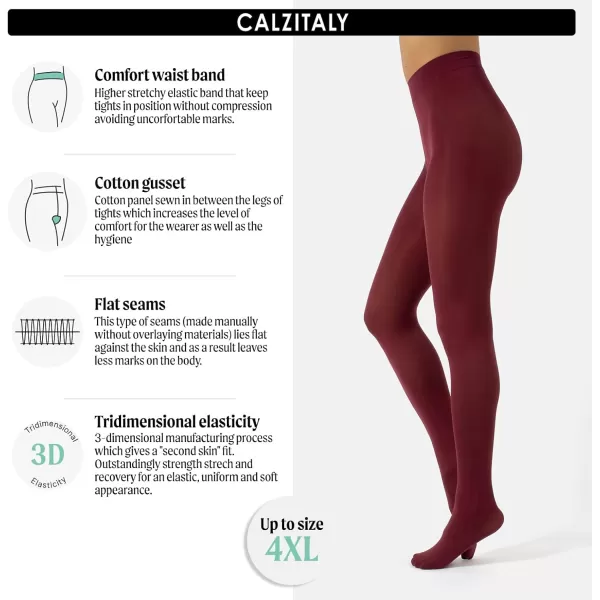 CALZITALY Opaque Colour tights Thick tights Microfiber 3D Pantyhose 80 DEN  S M L XL XXL 3XL 4XL  Italian HosieryWine