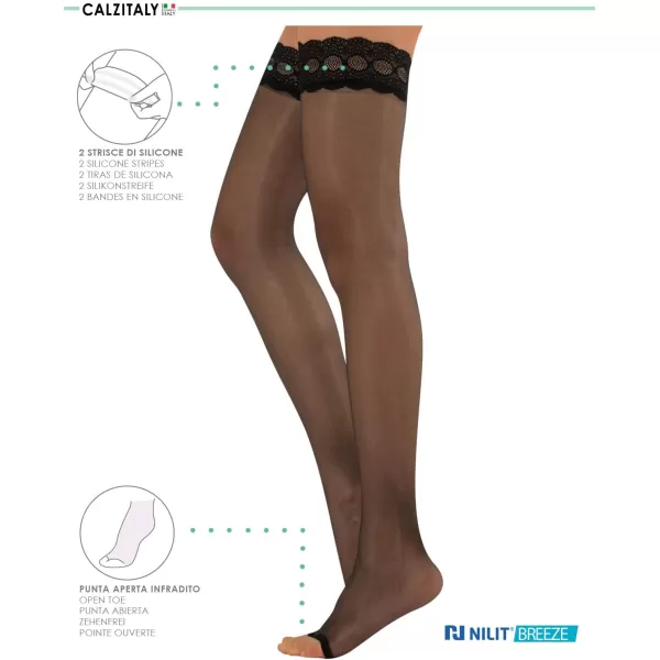 CALZITALY Open Toe Hold Ups SheerToeless Stockings for Summer Days and NightsBlack