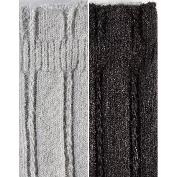 CALZITALY PACK 2 PAIRS Winter Cable Knitted Socks Alpaca Wool Socks Ladies Warm Socks One Size Made in ItalyBlackgrey