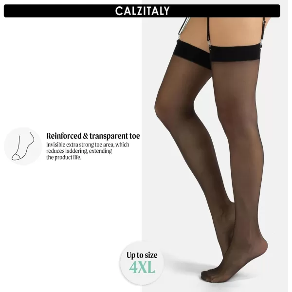 CALZITALY Thigh high stockings Suspender pantyhose 15 den black skin Italian hosieryBlack