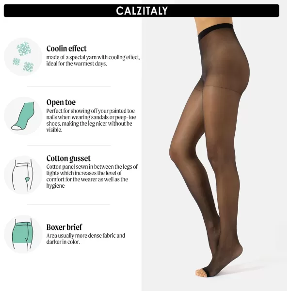 CALZITALY Toeless Pantyhose Sheer Tights Open Toe stockings with Cooling EffectBlack