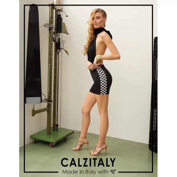 CALZITALY Women Fitness Sport Shorts with Checkered Pattern  Black  XS S M L XL  Made in ItalyCALZITALY Women Fitness Sport Shorts with Checkered Pattern  Black  XS S M L XL  Made in Italy