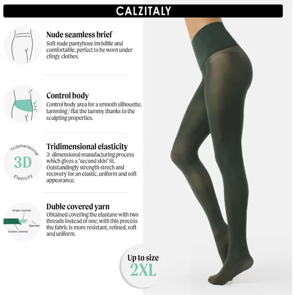 CALZITALY seamless tights no seam pantyhose opaque tights  black blue  50 den  S ML LXL XXL  italian hosiery Dark Green