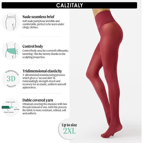 CALZITALY seamless tights no seam pantyhose opaque tights  black blue  50 den  S ML LXL XXL  italian hosiery Portwine