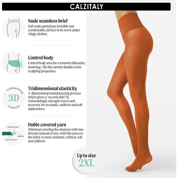 CALZITALY seamless tights no seam pantyhose opaque tights  black blue  50 den  S ML LXL XXL  italian hosiery Tumeric Orange