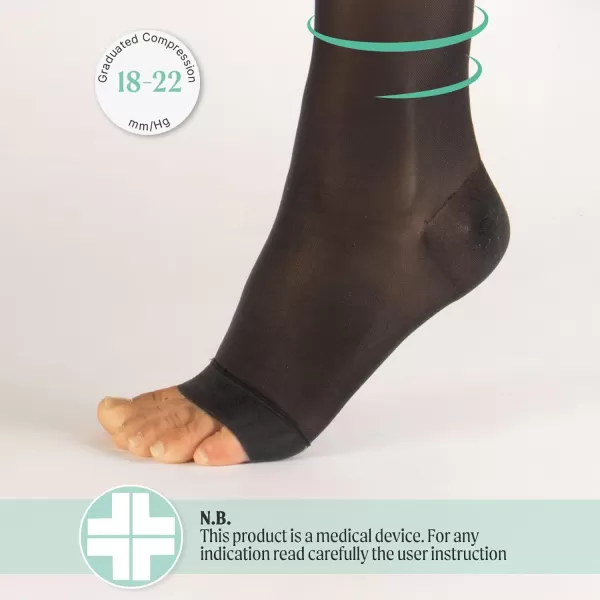 Open Toe Graduated Compressione Knee High Socks  1822 mmHg Medical Socks  BlackSkin  SXL  140 DEN  Made in ItalyBlack