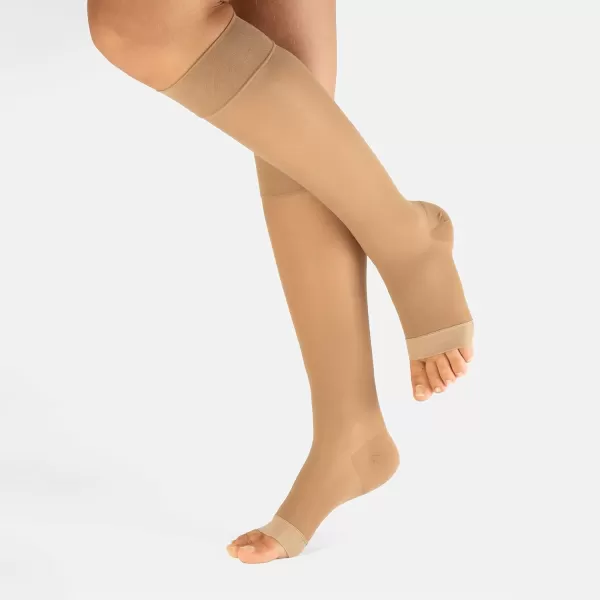 Open Toe Graduated Compressione Knee High Socks  1822 mmHg Medical Socks  BlackSkin  SXL  140 DEN  Made in ItalySkin