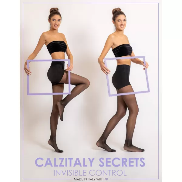 SHAPING PANTYHOSE WITH CONTROL BODY  SHEER TIGHTS  20 DEN  S M L XL  NATURAL BLACK  ITALIAN HOSIERY Black