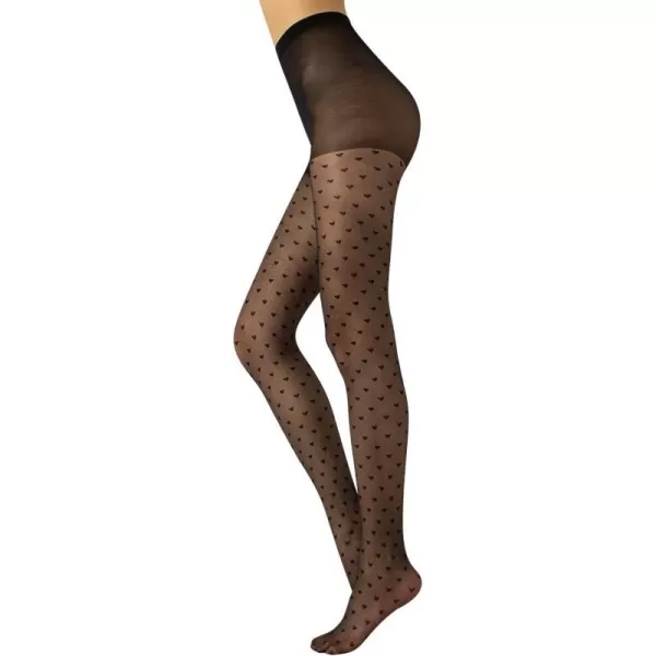 CALZITALY  Sheer Fashion Patterned Tights with Little Hearts  Black  SM LXL  20 DEN  Made in ItalyBlack