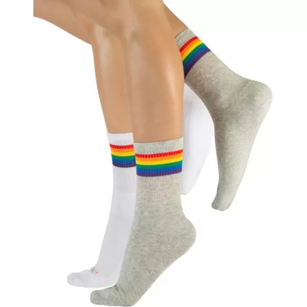 CALZITALY 2 Pairs Unisex Cotton Socks Rainbow Pattern Grey White Black 457 7510 10135 Made in ItalyGreywhite