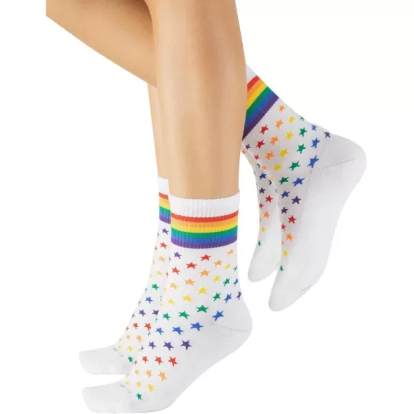 CALZITALY 2 Pairs Unisex Cotton Socks Rainbow Pattern Grey White Black 457 7510 10135 Made in ItalyWhite With Stars