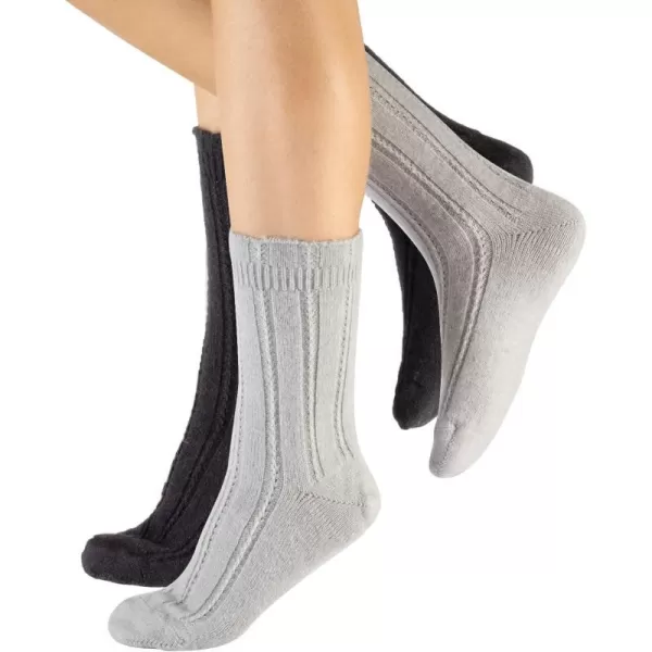 CALZITALY PACK 2 PAIRS Winter Cable Knitted Socks Alpaca Wool Socks Ladies Warm Socks One Size Made in ItalyBlackgrey