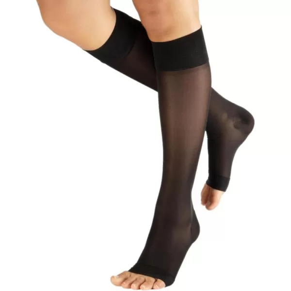 Open Toe Graduated Compressione Knee High Socks  1822 mmHg Medical Socks  BlackSkin  SXL  140 DEN  Made in ItalyBlack