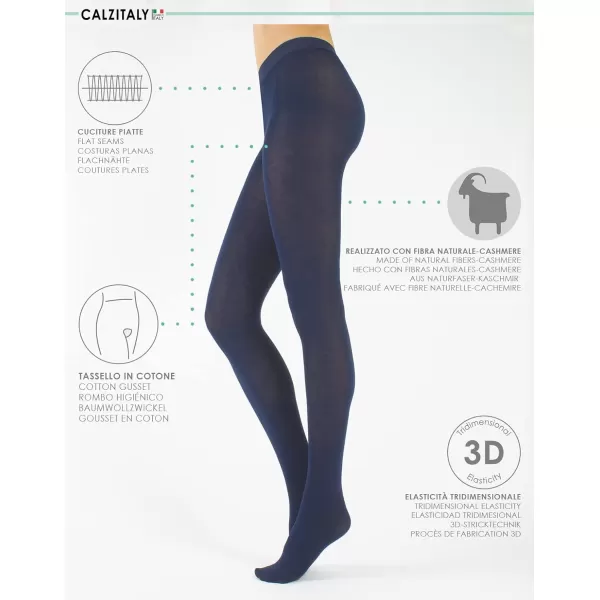 CALZITALY  Cashmere Wool Tights  Fleece Lined Warm Pantyhose for Women 150 DENBlue