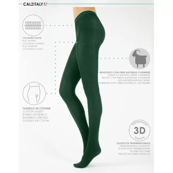 CALZITALY  Cashmere Wool Tights  Fleece Lined Warm Pantyhose for Women 150 DENEmerald Green