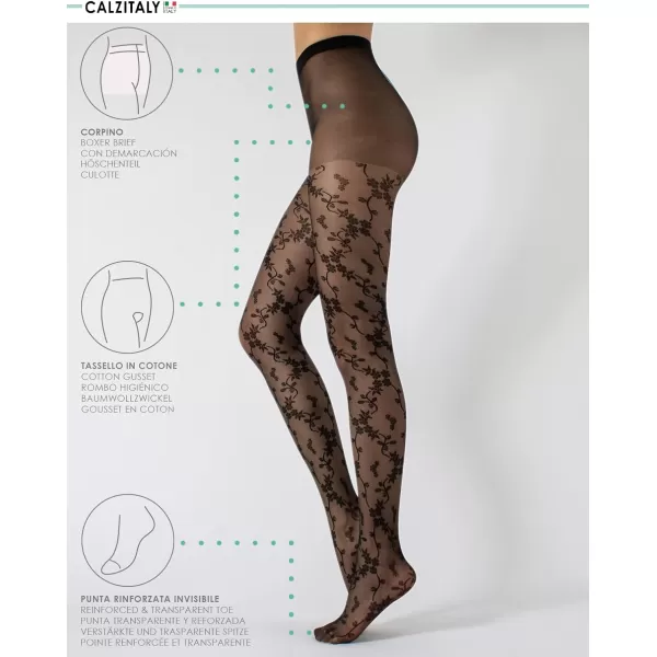 CALZITALY  Elegant Floral Patterned Tights  Black  SM LXL  20 DEN  Made in ItalyCALZITALY  Elegant Floral Patterned Tights  Black  SM LXL  20 DEN  Made in Italy