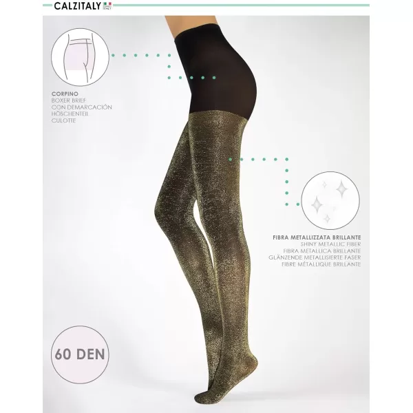 CALZITALY  Opaque Lurex Sparky Tights  Glitter Pantyhose for WomenSM  LXLBlackGold