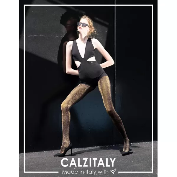 CALZITALY  Opaque Lurex Sparky Tights  Glitter Pantyhose for WomenSM  LXLBlackGold