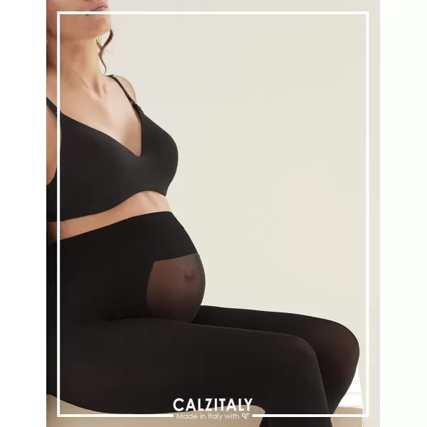 CALZITALY  Opaque Maternity Pantyhose  Pregnancy Tights for Women  100 DEN Italian HosieryBlack