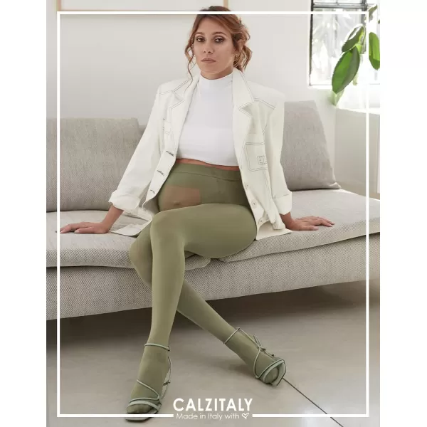 CALZITALY  Opaque Maternity Pantyhose  Pregnancy Tights for Women  100 DEN Italian HosieryOlive Green