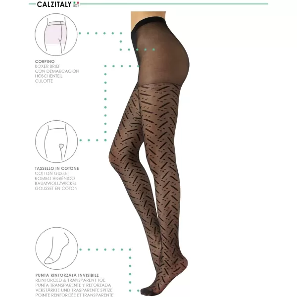 CALZITALY  Sheer Striped Micro Fishnet Tights with Geometric Pattern  Black  SM LXL  20 DEN  Made in ItalyCALZITALY  Sheer Striped Micro Fishnet Tights with Geometric Pattern  Black  SM LXL  20 DEN  Made in Italy