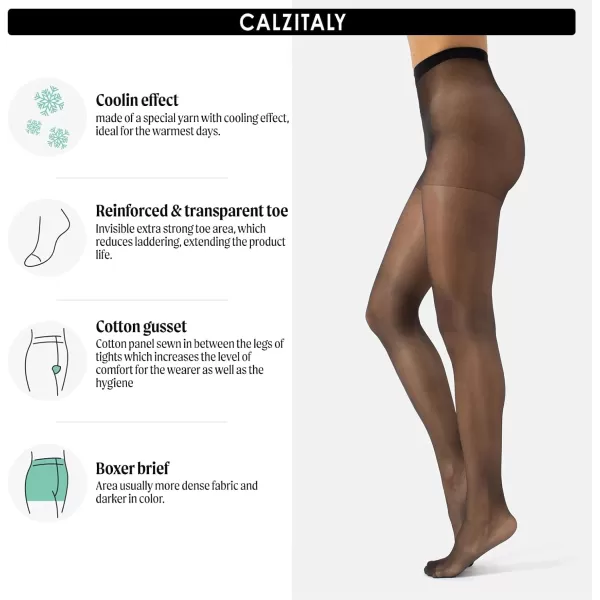 CALZITALY 7 Den Sheer Summer Tights Invisible Tights Pantyhose with Cooling Effect  S M L XL Italian HosieryBlack